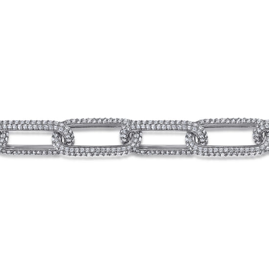 14K White Gold Diamond Link Chain Bracelet angle 2