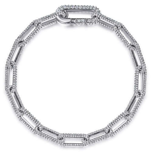 14K White Gold Diamond Link Chain Bracelet