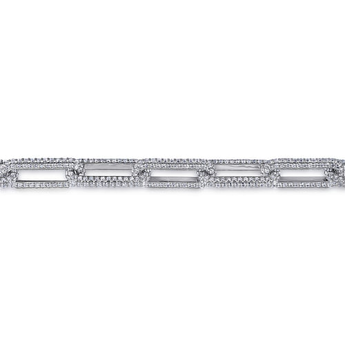 14K White Gold Diamond Link Chain Bracelet