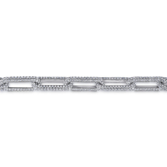 14K White Gold Diamond Link Chain Bracelet angle 2