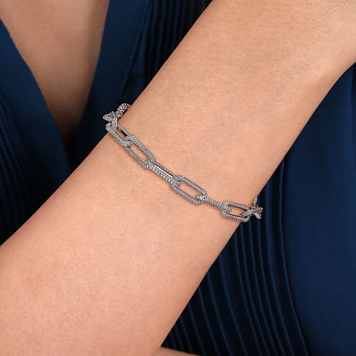 14K White Gold Diamond Link Chain Bracelet