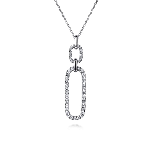 14K White Gold Diamond Link Chain Drop Pendant Necklace