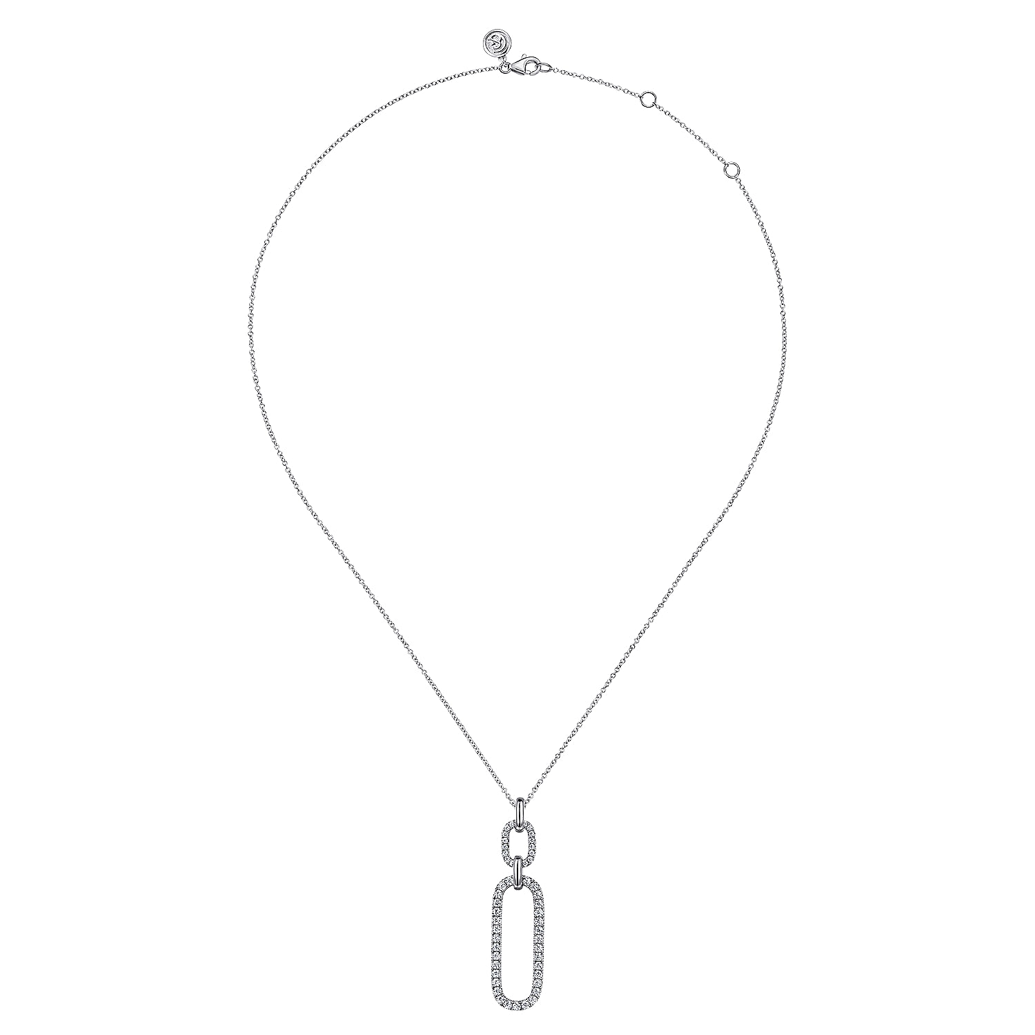 14K White Gold Diamond Link Chain Drop Pendant Necklace