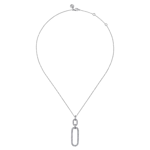 14K White Gold Diamond Link Chain Drop Pendant Necklace