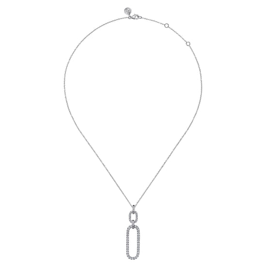 14K White Gold Diamond Link Chain Drop Pendant Necklace angle 2