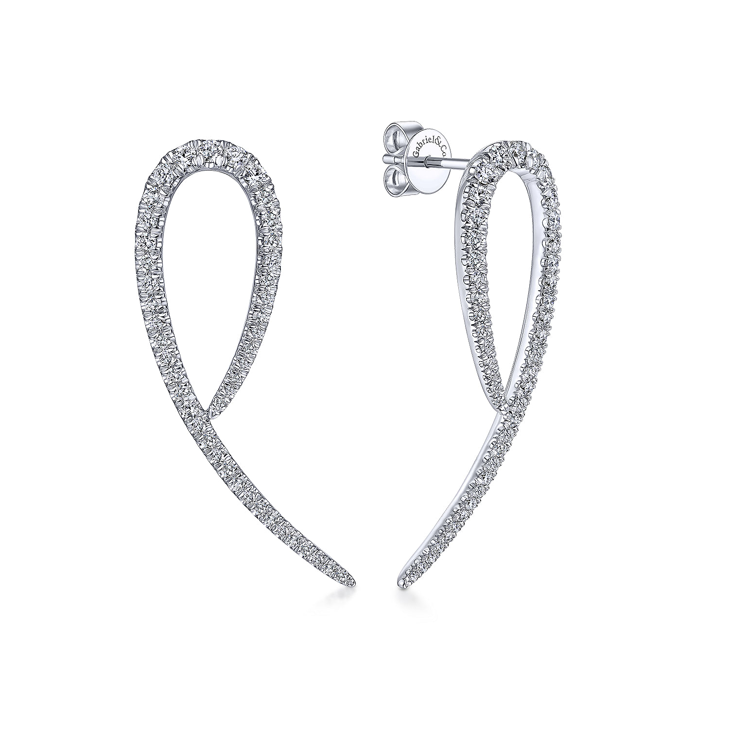 14K White Gold Diamond Loop Post Earrings