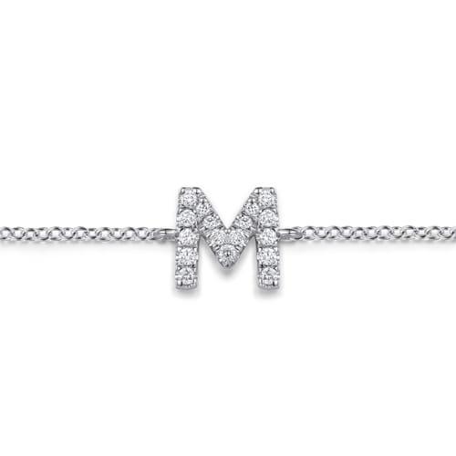 14K White Gold Diamond M Initial Chain Bracelet 14K White Gold Diamond M Initial Chain Bracelet
