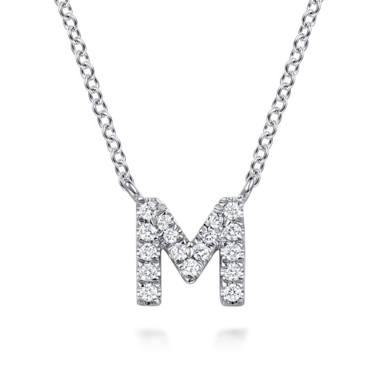 Gabriel - 14K White Gold Diamond M Initial Pendant Necklace Gabriel - 14K White Gold Diamond M Initial Pendant Necklace
