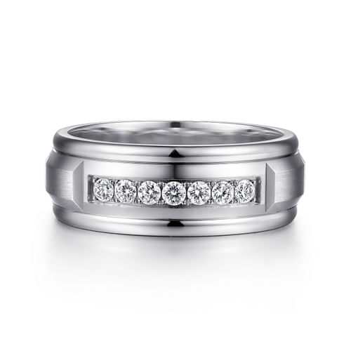 14K White Gold Diamond Men's Band in Satin Finish
