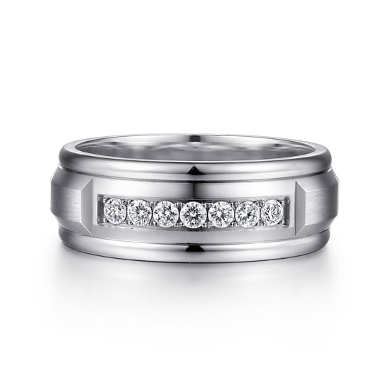 Gabriel - 14K White Gold Diamond Men's Band in Satin Finish
