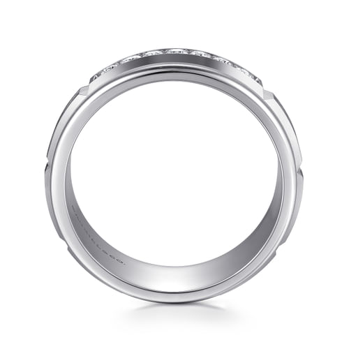 14K White Gold Diamond Men's Band in Satin Finish