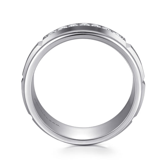 14K White Gold Diamond Men's Band in Satin Finish angle 2