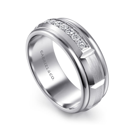 14K White Gold Diamond Men's Band in Satin Finish angle 3
