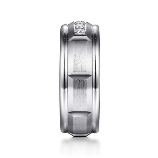 14K White Gold Diamond Men's Band in Satin Finish angle 4