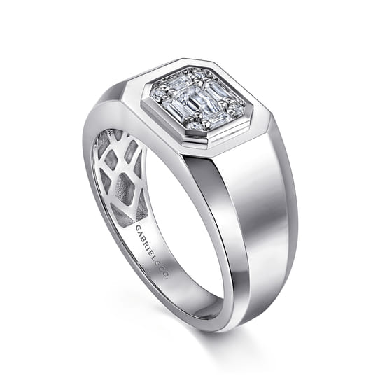 14K White Gold Diamond Mens Engagement Ring in High Polish Finish angle 3