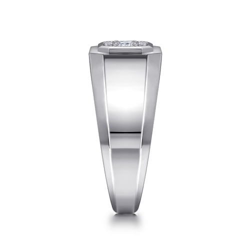 14K White Gold Diamond Mens Engagement Ring in High Polish Finish