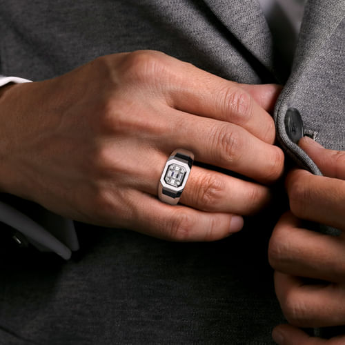 14K White Gold Diamond Mens Engagement Ring in High Polish Finish