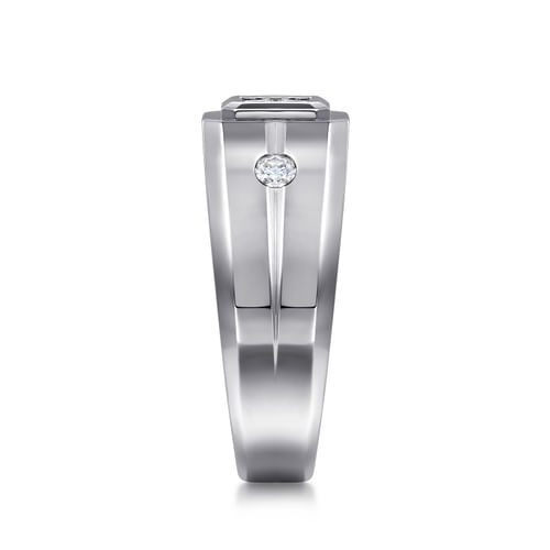 14K White Gold Diamond Mens Engagement Ring in High Polish Finish