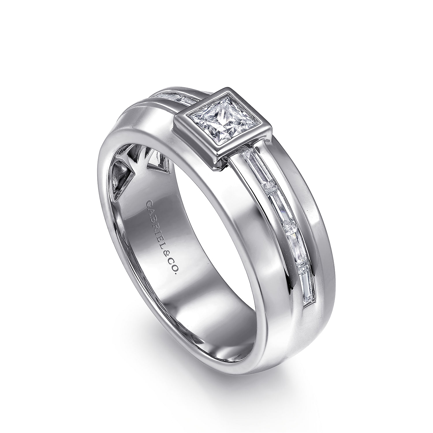 14K White Gold Diamond Mens Engagement Ring in High Polished Finish