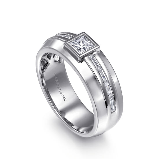 14K White Gold Diamond Mens Engagement Ring in High Polished Finish angle 3