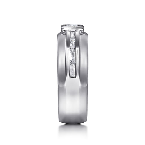 14K White Gold Diamond Mens Engagement Ring in High Polished Finish