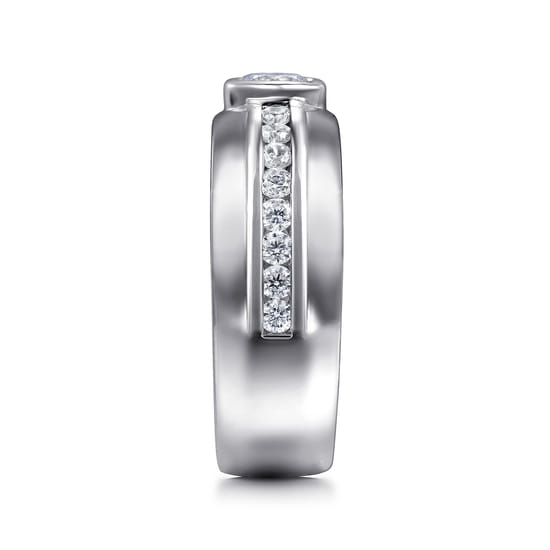 14K White Gold Diamond Mens Engagement Ring in High Polished Finish angle 4