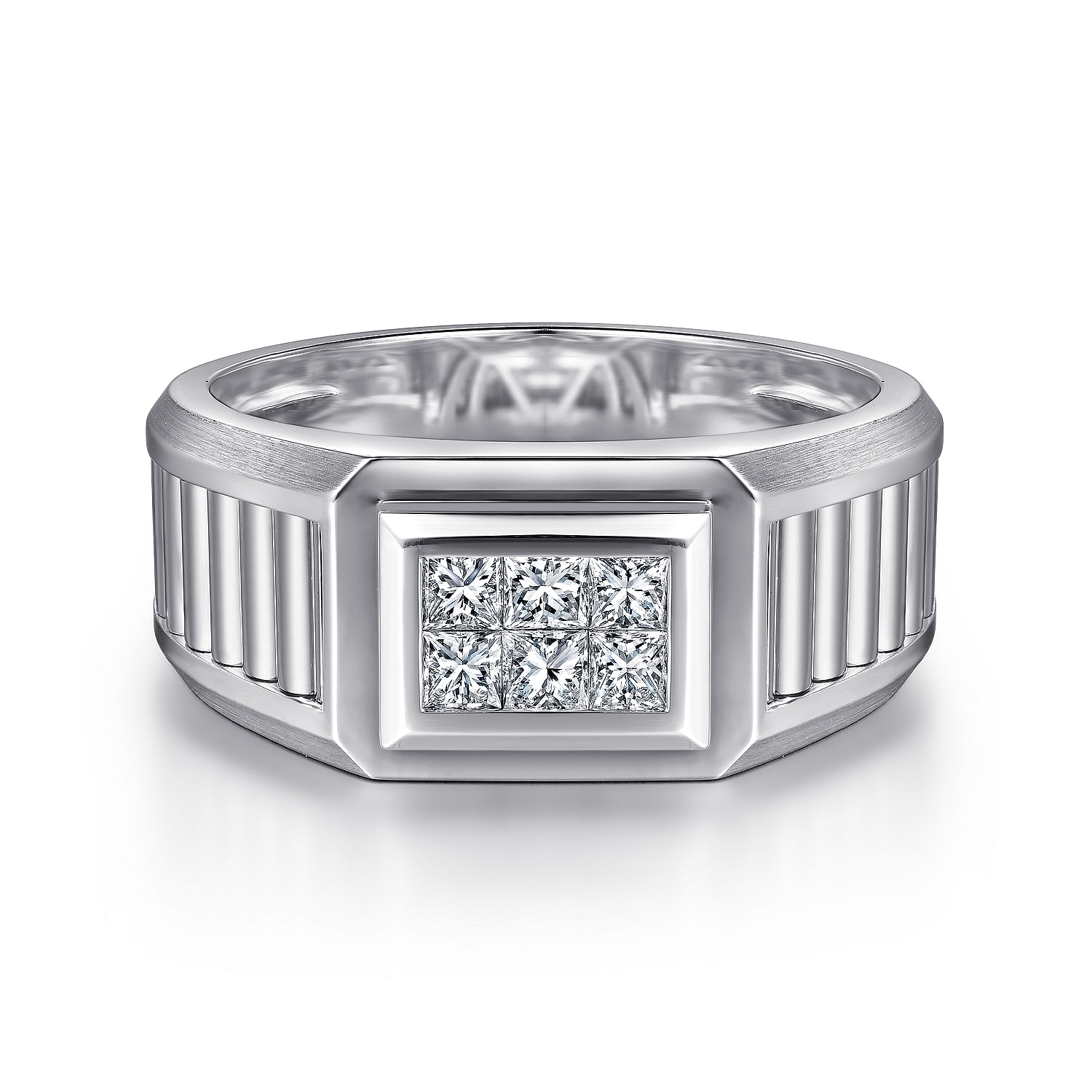 14K White Gold Diamond Mens Ring in High Polished Finish