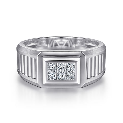 14K White Gold Diamond Mens Ring in High Polished Finish