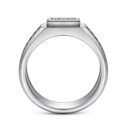 14K White Gold Diamond Mens Ring in High Polished Finish