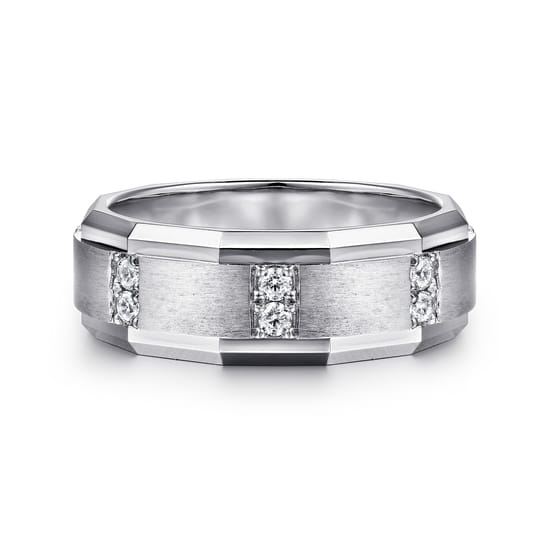 14K White Gold Diamond Men's Ring in Satin Finish