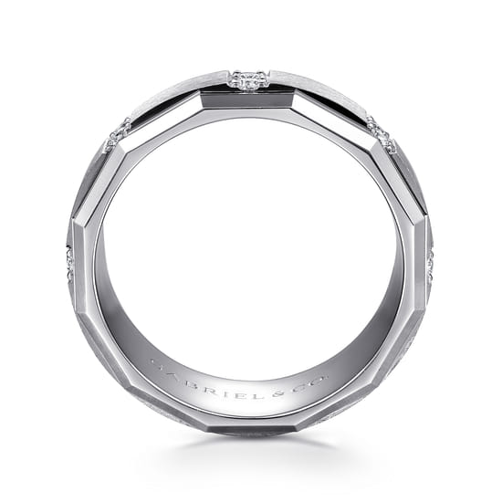 14K White Gold Diamond Men's Ring in Satin Finish angle 2