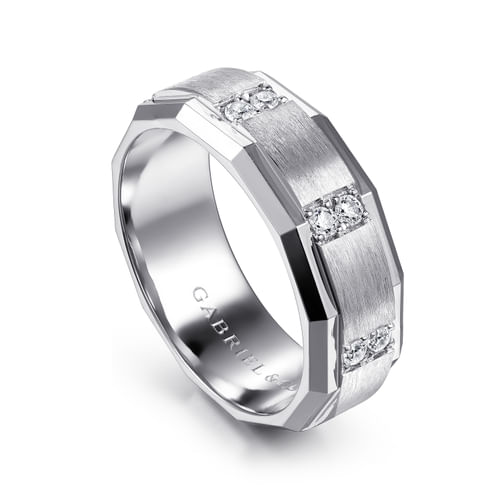 14K White Gold Diamond Men's Ring in Satin Finish