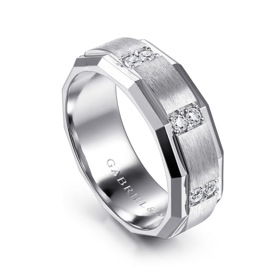 14K White Gold Diamond Men's Ring in Satin Finish angle 3
