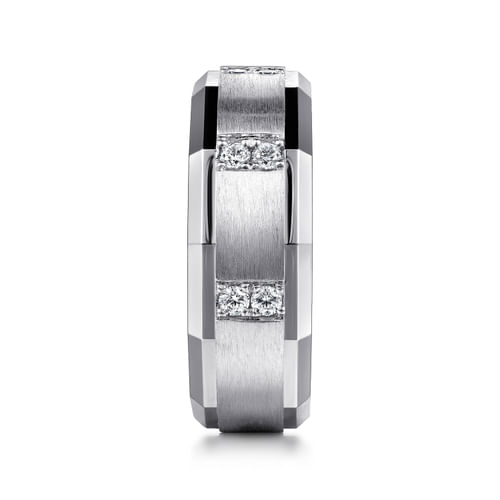 14K White Gold Diamond Men's Ring in Satin Finish