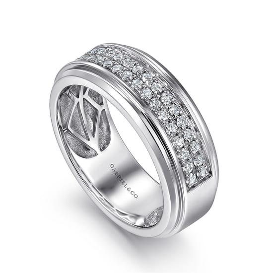 14K White Gold Diamond Men's Wedding Ring in High Polish Finish angle 3