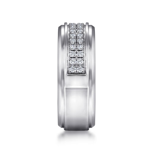 14K White Gold Diamond Men's Wedding Ring in High Polish Finish