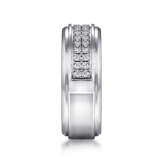 14K White Gold Diamond Men's Wedding Ring in High Polish Finish angle 4
