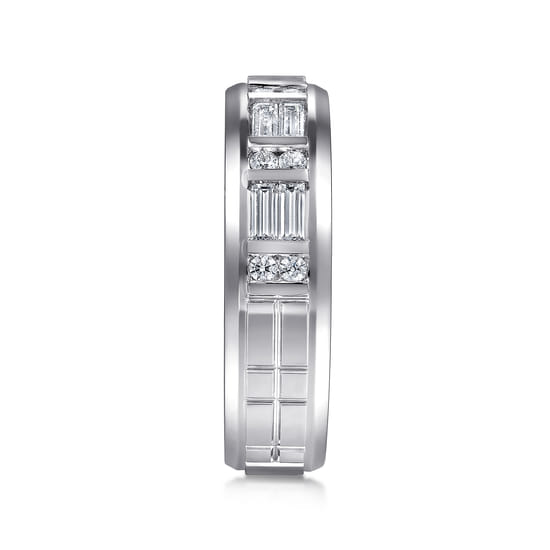 14K White Gold Diamond Men's Wedding Ring in High Polish Finish angle 4