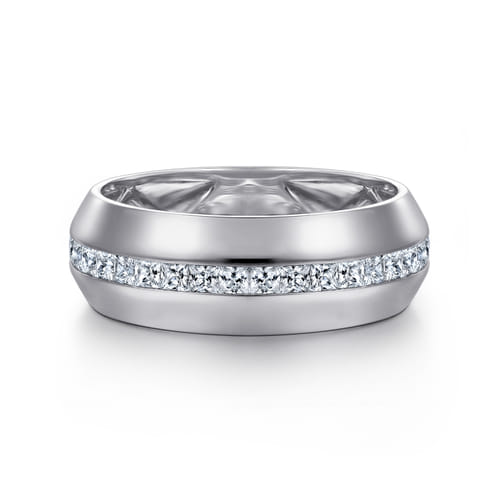 14K White Gold Diamond Men's Wedding Ring in High Polish Finish