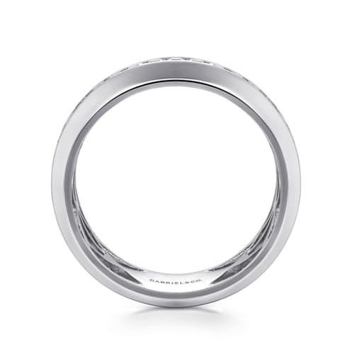 14K White Gold Diamond Men's Wedding Ring in High Polish Finish
