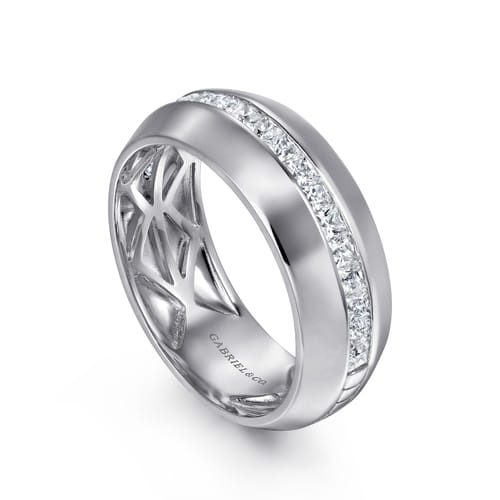 14K White Gold Diamond Men's Wedding Ring in High Polish Finish