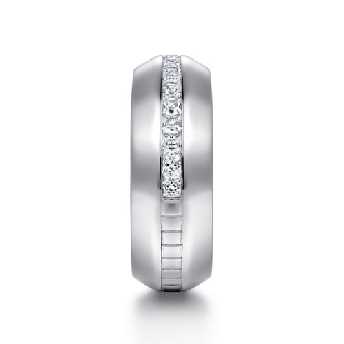 14K White Gold Diamond Men's Wedding Ring in High Polish Finish