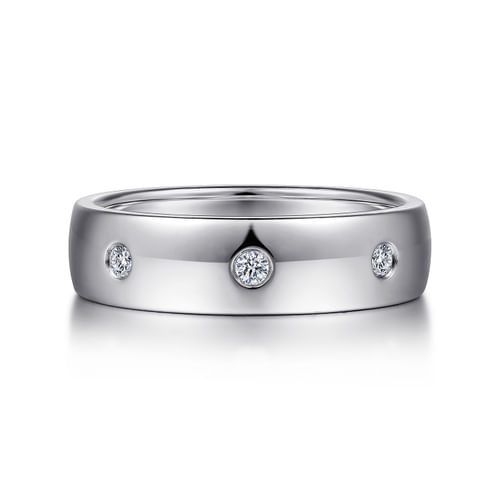 14K White Gold Diamond Men's Wedding Ring in High Polished Finish