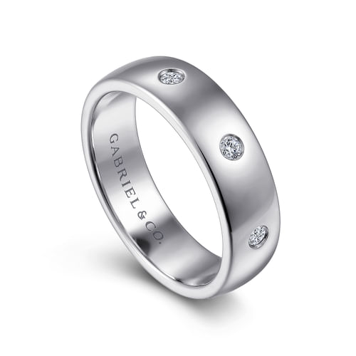 14K White Gold Diamond Men's Wedding Ring in High Polished Finish