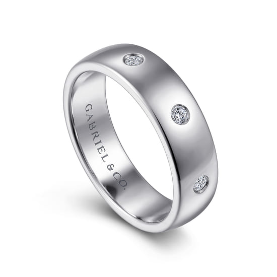 14K White Gold Diamond Men's Wedding Ring in High Polished Finish angle 3