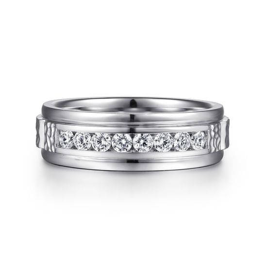 Gabriel - 14K White Gold Diamond Men's Wedding Ring in Sand Blast Finish
