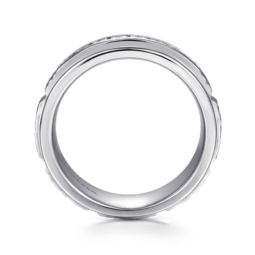 14K White Gold Diamond Men's Wedding Ring in Sand Blast Finish