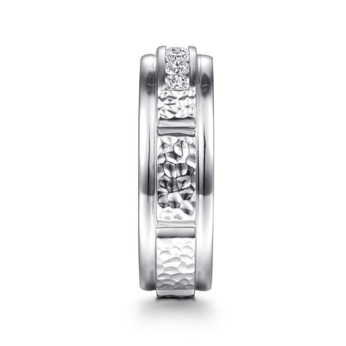14K White Gold Diamond Men's Wedding Ring in Sand Blast Finish