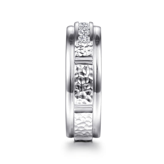14K White Gold Diamond Men's Wedding Ring in Sand Blast Finish angle 4