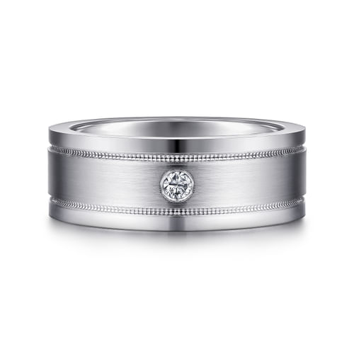 14K White Gold Diamond Men's Wedding Ring in Satin Finish